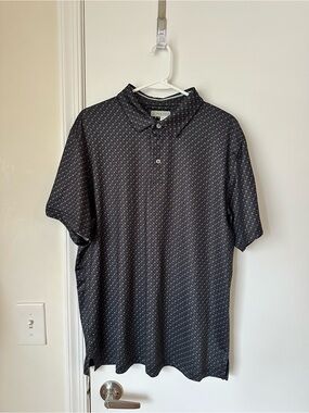 PGA Tour Black Polo with Subtle Gray Diamond Print